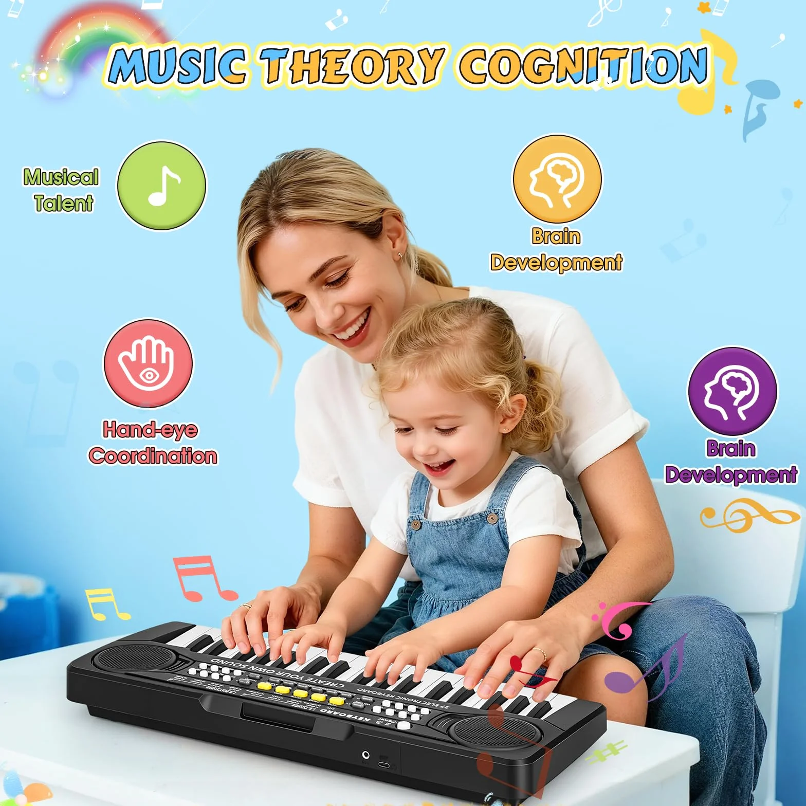 m zimoon Pianola Bambini 37 Tastiera Elettronica Musicale con Microfono, Pianola per Bambini Media Portatile Multifunzione, Music Giocattolo Educativo Regalo per 3 4 5 6 7 8 Ragazzi Ragazze