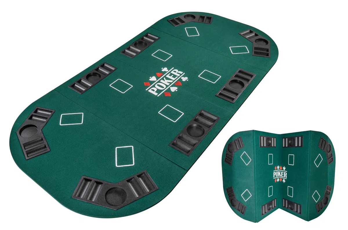 Vassoio da poker pieghevole in 4 parti, rettangolare, verde, tappetino da poker, gioco di carte e gettoni, tappetino da poker pieghevole con porta bicchieri, ideale per tavolino da salotto