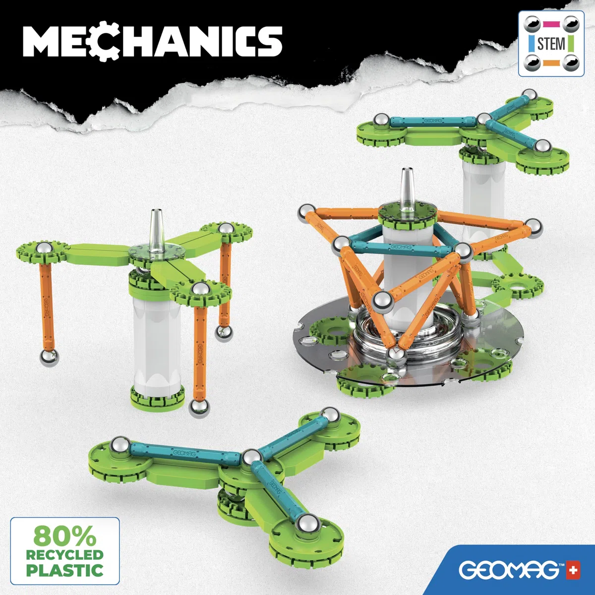 Geomag - Mechanics Motion Magnetic Gears - Gioco Educativo e Creativo per Bambini - Costruzioni Magnetiche - Confezione da 96 Pezzi