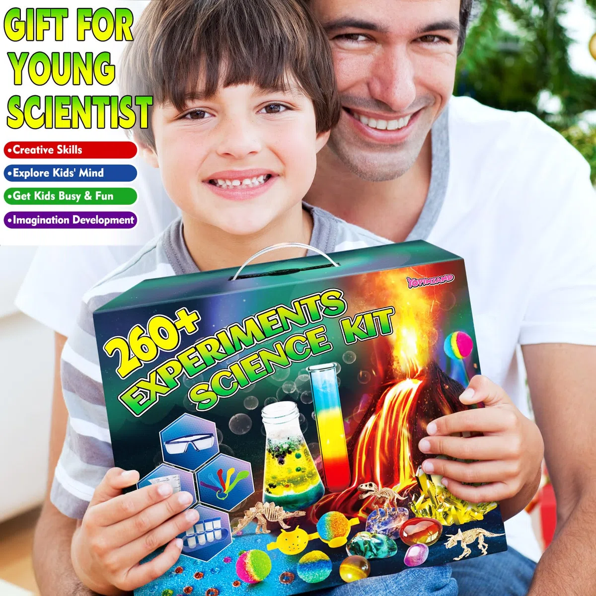 YOPINSAND Kit di 260+ esperimenti scientifici per bambini: giocattolo educativo S.T.E.M, laboratorio di chimica ed eruzione del vulcano