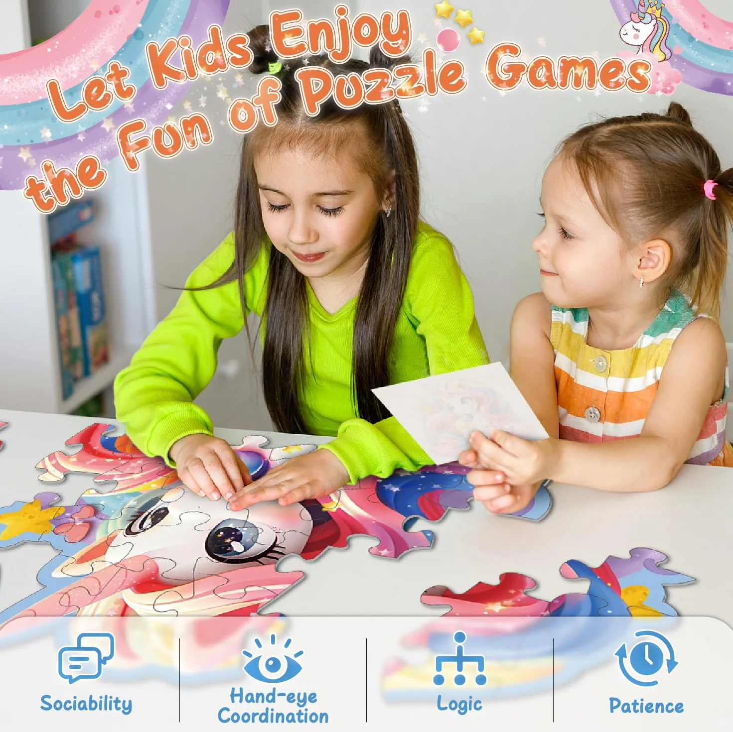 Kiztoys Puzzle da pavimento unicorno giocattolo per ragazze – regalo unicorno per bambini 3 4 5 6 7 8 anni, 45 pezzi grande puzzle rosa giocattolo dai 3 agli 8 anni in su