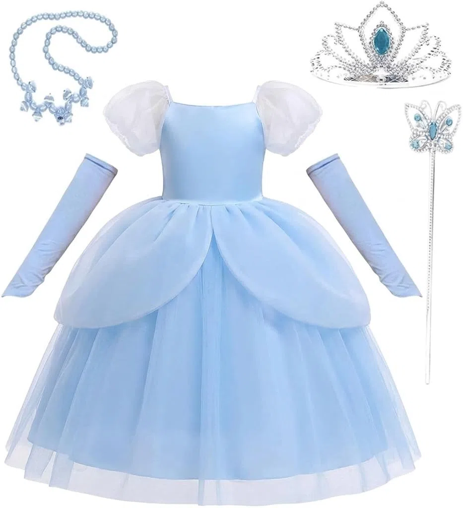 Lito Angels Vestito Costume da Principessa Cenerentola con Guanto per Bambina Ragazza Taglia 2-7 Anni, Blu