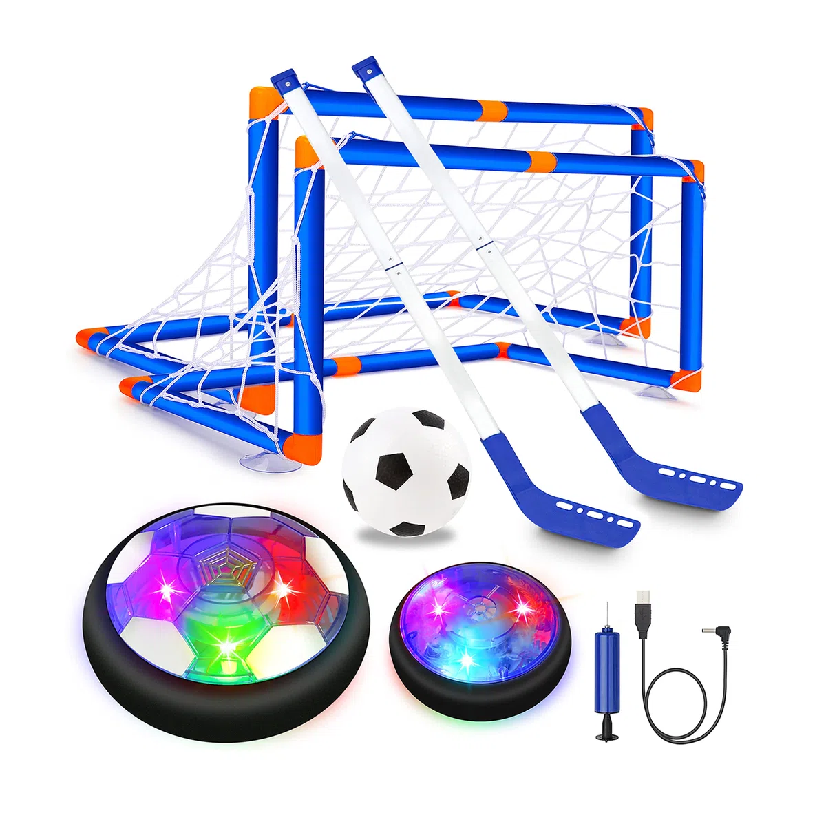 Pallone Calcio Fluttuante - 3-in-1 Air Hover Calcio con Luci LED Paracolpi in Bchiuma Floating Air Soccer Giocattoli Sportivi Esterni Indoor per Ragazzi Ragazze Bimbi 3 4 5 6 7 8-12 Anni
