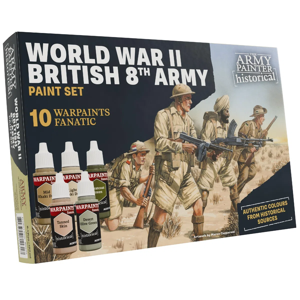 The Army Painter, Historical: WWII British 8th Army, 10 x 18 ml Warpaints Fanatic, 9 acrilici e 1 Wash - Miniature Paint per ricreare la lotta in tutto il Nord Africa