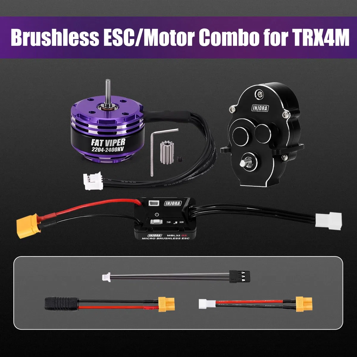 INJORA MBL32 G2 ESC Brushless Impermeabile & Motore Outrunner 2204 Fat Viper per 1/18 TRX4M