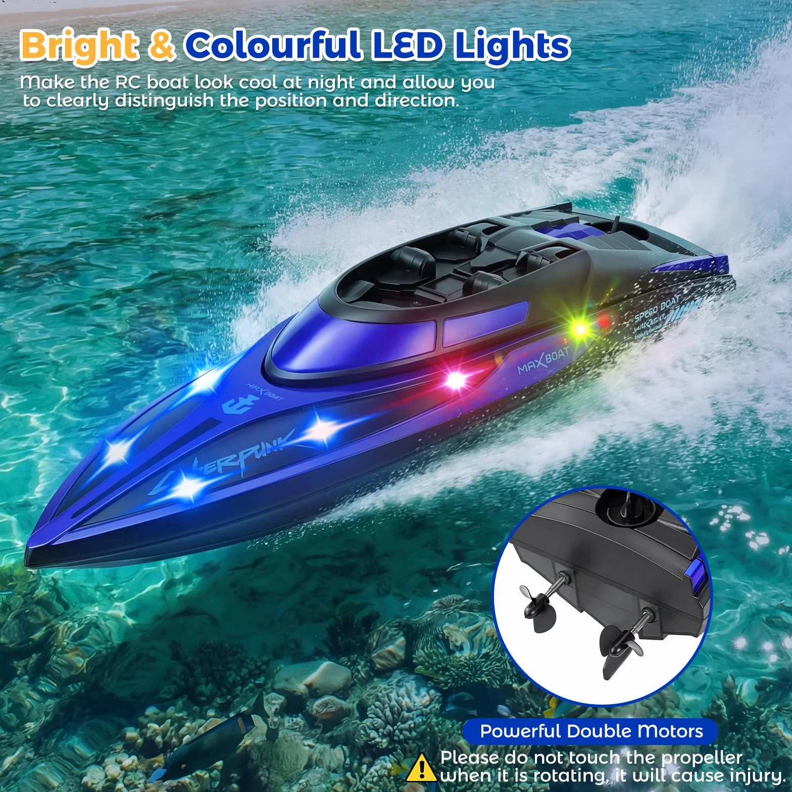 Coikes Barca Telecomandata Professionale Barca RC con Luce LED Impermeabile Sottomarino Telecomandato per Bambini Adulti Barca Radiocomandata Ricaricabile per Piscine Laghi Stagni