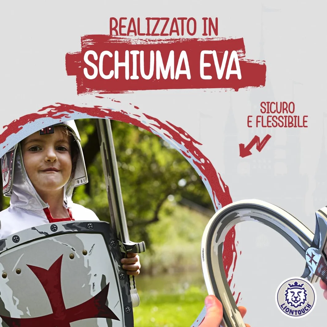 Liontouch - Spada e Scudo Cavaliere di Malta - Età 3-8 Anni | Set Medievale in Sicura Gommapiuma con Classica Croce Rossa per Giochi di Ruolo | Armi e Accessori Giocattolo per Travestimenti da Ragazzo