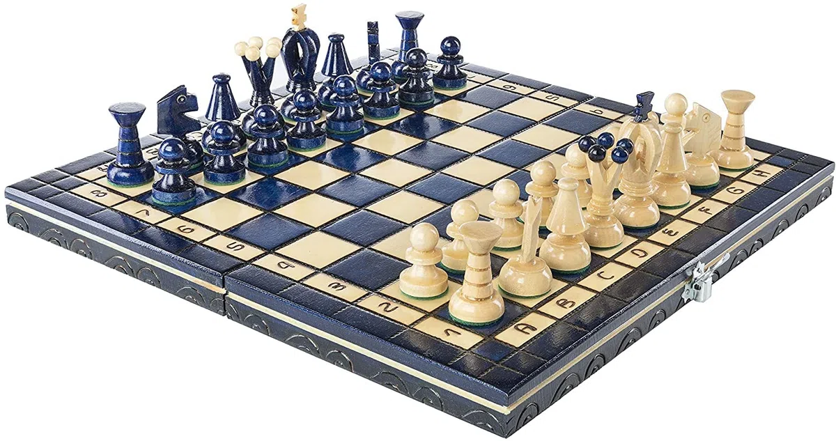 Chess and games shop Muba Bellissimo set di scacchi in legno artigianale con scacchiera e pezzi - Idea regalo Prodotti (32 cm Beige)